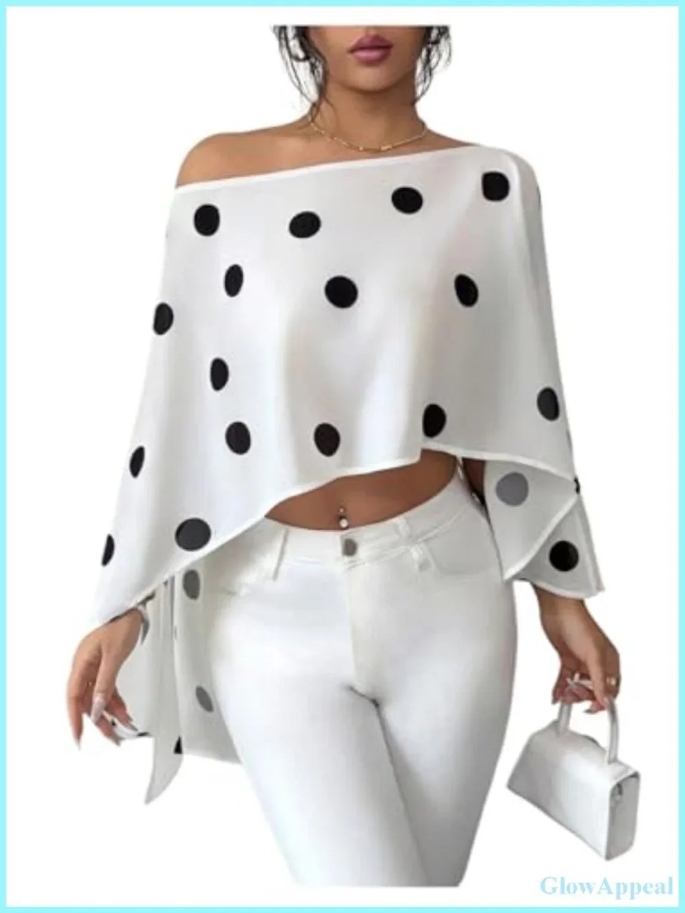 Polka Dot Off Shoulder Poncho Wrap Shawl Cover Up Sheer Chiffon Asymmetrical